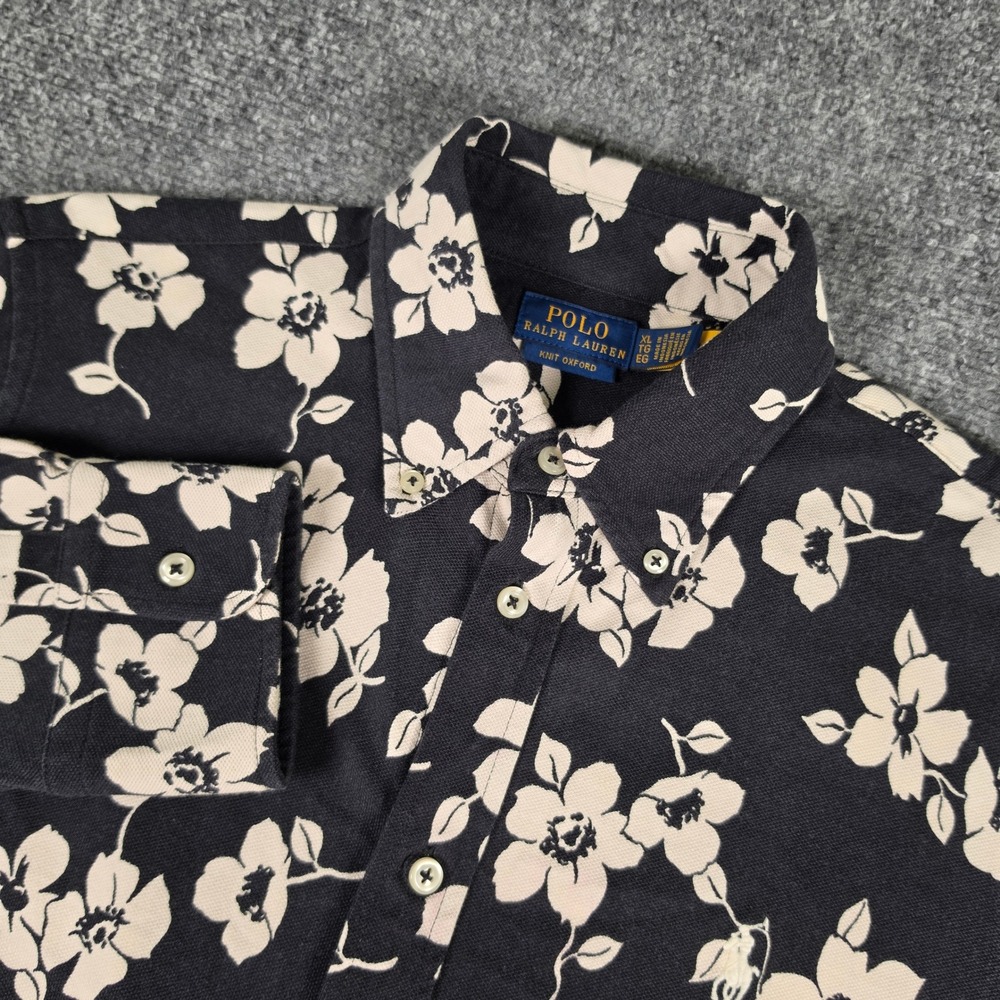 Polo Ralph Lauren Knit Oxford Shirt Mens XL Black White Floral Button Down